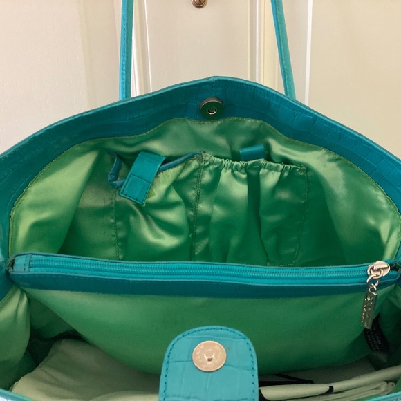 Maxx NY Croco Embossed Leather Double Handle Satchel/Turquoise/EUC/REDUCED PRICE - Picture 8 of 15